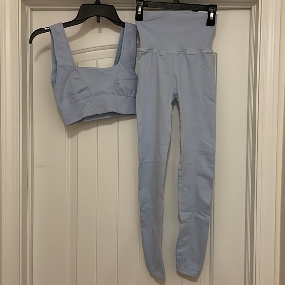 NEW Free People Good Karma Leggings and Square Neck Bra SET BLUE - Picture 3 of 10